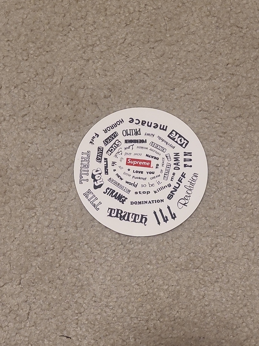 Supreme White and Red Graphic Sticker Disc